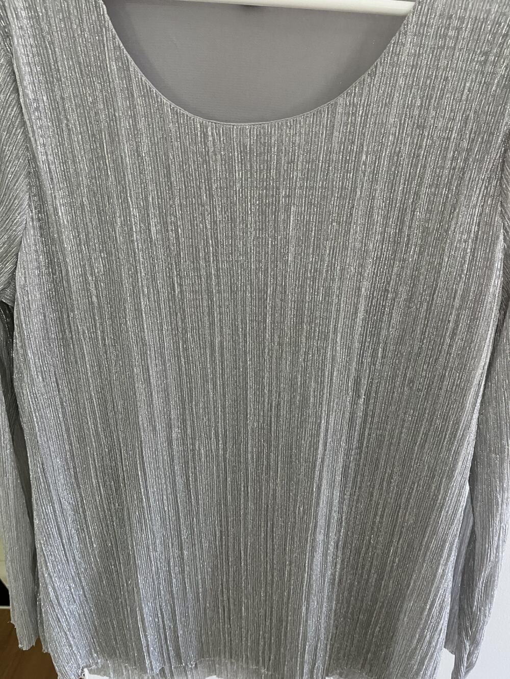 JM Collection XL Blouse Silver Metallic Top Long Sleeve Sheer Lined Occasion